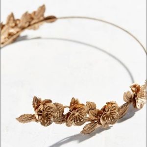 Gold flower leaf halo head piece bridal